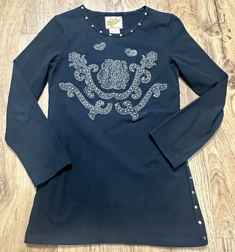 Soul Revival Women’s Black Top Embroidered Knit Studded Long Sleeve Size Small
